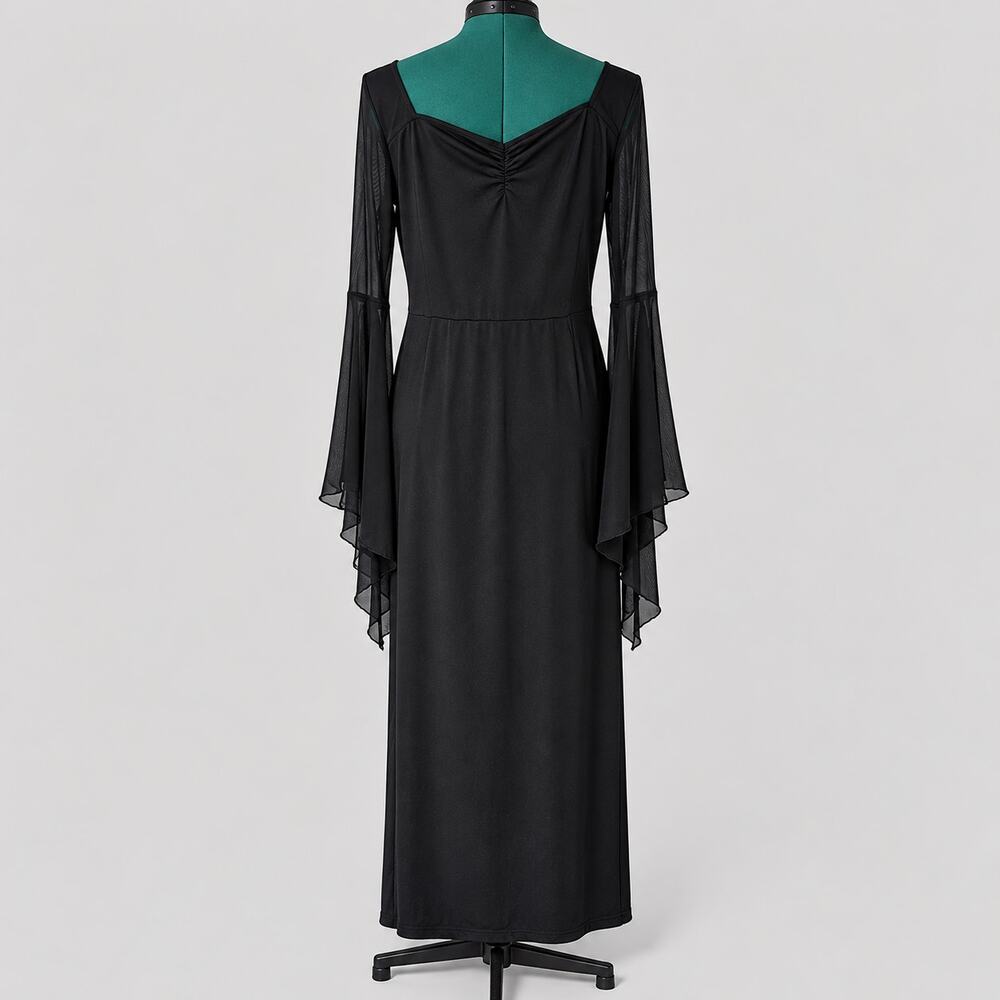 Black Gothic Maxi Dress Bell Sleeve Whimsigoth Witchcore Dark Academia